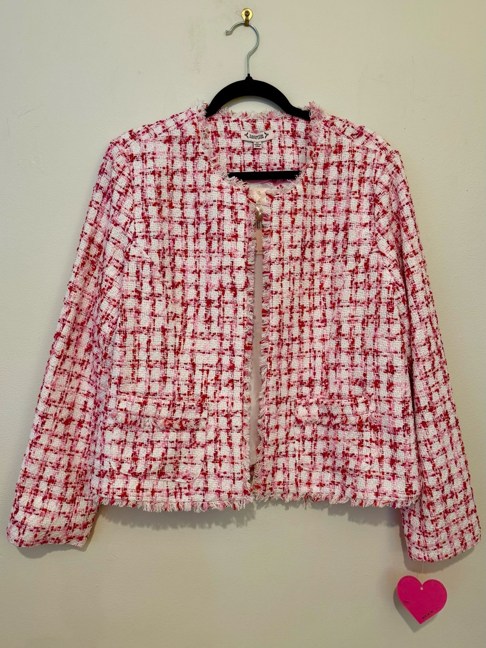 Nanette Lepore Pink & White Tweed Collarless Jacket